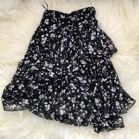 ELIZA J ruffle Asymmetrical Chiffon Skirt In Black - Picture 8 of 8